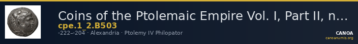 Coins of the Ptolemaic Empire Vol. I, Part II, no. B503 — CANOA