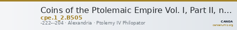 Coins of the Ptolemaic Empire Vol. I, Part II, no. B505 — CANOA