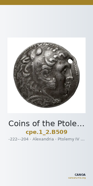 Coins of the Ptolemaic Empire Vol. I, Part II, no. B509 — CANOA