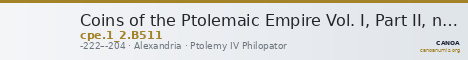 Coins of the Ptolemaic Empire Vol. I, Part II, no. B511 — CANOA
