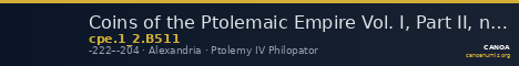 Coins of the Ptolemaic Empire Vol. I, Part II, no. B511 — CANOA