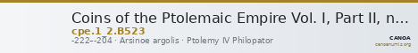 Coins of the Ptolemaic Empire Vol. I, Part II, no. B523 — CANOA