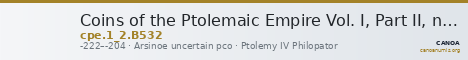 Coins of the Ptolemaic Empire Vol. I, Part II, no. B532 — CANOA