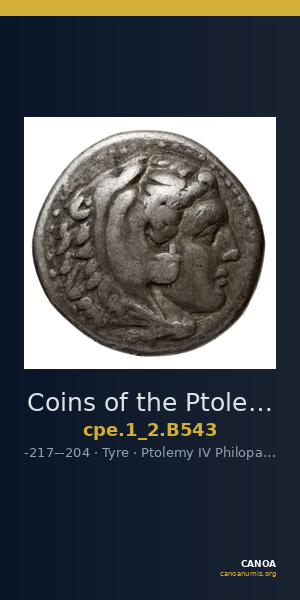 Coins of the Ptolemaic Empire Vol. I, Part II, no. B543 — CANOA
