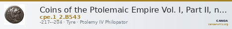 Coins of the Ptolemaic Empire Vol. I, Part II, no. B543 — CANOA