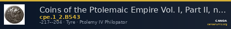 Coins of the Ptolemaic Empire Vol. I, Part II, no. B543 — CANOA