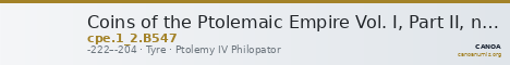 Coins of the Ptolemaic Empire Vol. I, Part II, no. B547 — CANOA
