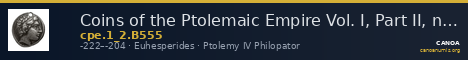 Coins of the Ptolemaic Empire Vol. I, Part II, no. B555 — CANOA