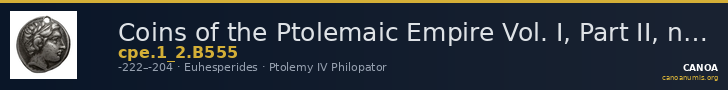 Coins of the Ptolemaic Empire Vol. I, Part II, no. B555 — CANOA