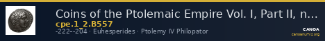 Coins of the Ptolemaic Empire Vol. I, Part II, no. B557 — CANOA