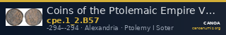 Coins of the Ptolemaic Empire Vol. I, Part II, no. B57 — CANOA