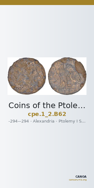 Coins of the Ptolemaic Empire Vol. I, Part II, no. B62 — CANOA