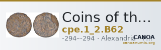Coins of the Ptolemaic Empire Vol. I, Part II, no. B62 — CANOA