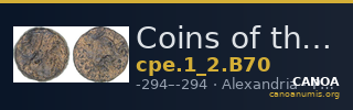 Coins of the Ptolemaic Empire Vol. I, Part II, no. B70 — CANOA