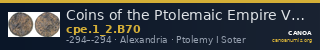Coins of the Ptolemaic Empire Vol. I, Part II, no. B70 — CANOA