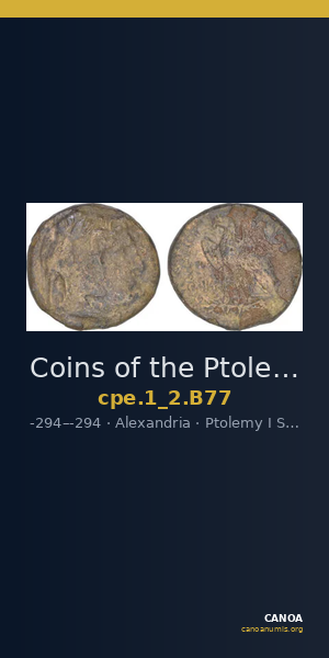 Coins of the Ptolemaic Empire Vol. I, Part II, no. B77 — CANOA