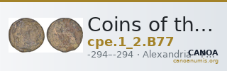 Coins of the Ptolemaic Empire Vol. I, Part II, no. B77 — CANOA