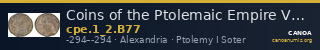 Coins of the Ptolemaic Empire Vol. I, Part II, no. B77 — CANOA