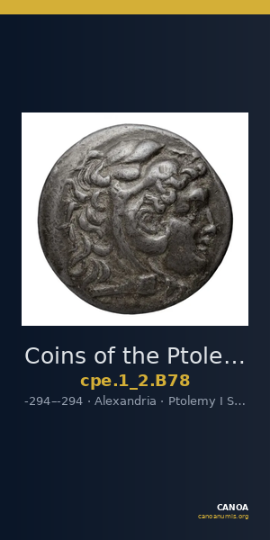 Coins of the Ptolemaic Empire Vol. I, Part II, no. B78 — CANOA