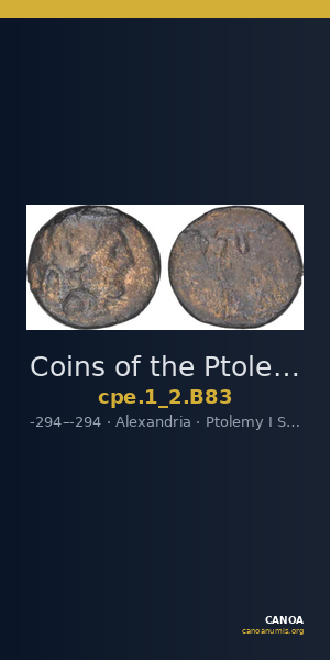 Coins of the Ptolemaic Empire Vol. I, Part II, no. B83 — CANOA