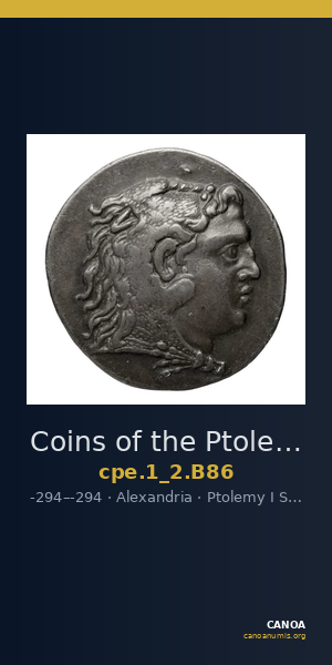 Coins of the Ptolemaic Empire Vol. I, Part II, no. B86 — CANOA