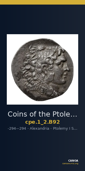 Coins of the Ptolemaic Empire Vol. I, Part II, no. B92 — CANOA