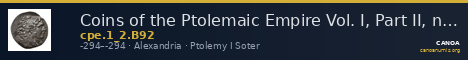 Coins of the Ptolemaic Empire Vol. I, Part II, no. B92 — CANOA