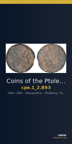 Coins of the Ptolemaic Empire Vol. I, Part II, no. B93 — CANOA