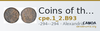 Coins of the Ptolemaic Empire Vol. I, Part II, no. B93 — CANOA
