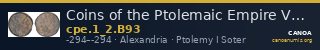 Coins of the Ptolemaic Empire Vol. I, Part II, no. B93 — CANOA