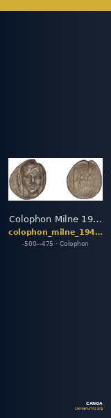 Colophon Milne 1941 Period I, quarter-obols (TE) — CANOA
