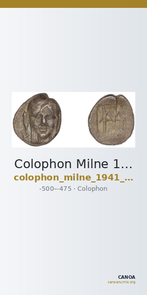 Colophon Milne 1941 Period I, quarter-obols (TE) — CANOA