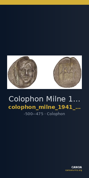Colophon Milne 1941 Period I, quarter-obols (TE) — CANOA