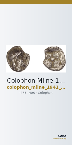 Colophon Milne 1941 Period II, half-obols, quarter obols — CANOA