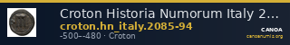 Croton Historia Numorum Italy 2085-94 — CANOA