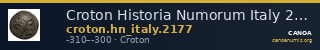 Croton Historia Numorum Italy 2177 — CANOA