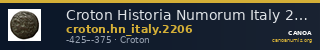 Croton Historia Numorum Italy 2206 — CANOA