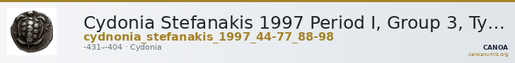 Cydonia Stefanakis 1997 Period I, Group 3, Types E-F et H ; catalogue n° 44-77, 88-98 — CANOA