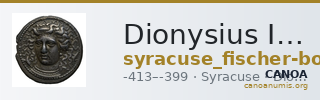 Dionysius I of Syracuse Syracuse Fischer-Bossert 2017 II. 78-81 — CANOA