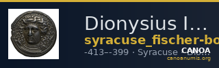 Dionysius I of Syracuse Syracuse Fischer-Bossert 2017 II. 78-81 — CANOA