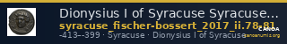 Dionysius I of Syracuse Syracuse Fischer-Bossert 2017 II. 78-81 — CANOA