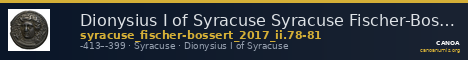 Dionysius I of Syracuse Syracuse Fischer-Bossert 2017 II. 78-81 — CANOA