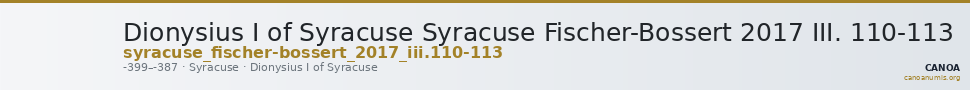 Dionysius I of Syracuse Syracuse Fischer-Bossert 2017 III. 110-113 — CANOA