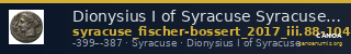 Dionysius I of Syracuse Syracuse Fischer-Bossert 2017 III. 88-104 — CANOA