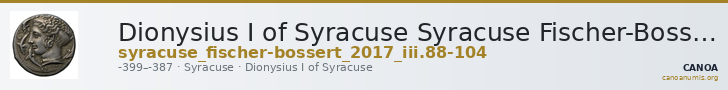 Dionysius I of Syracuse Syracuse Fischer-Bossert 2017 III. 88-104 — CANOA