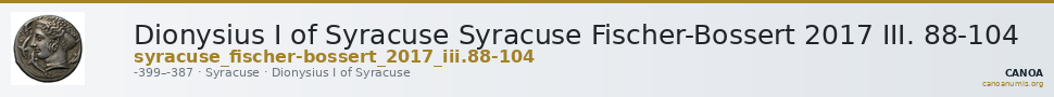 Dionysius I of Syracuse Syracuse Fischer-Bossert 2017 III. 88-104 — CANOA