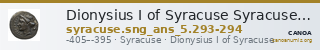 Dionysius I of Syracuse Syracuse SNG ANS 293-294 — CANOA