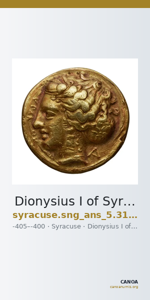Dionysius I of Syracuse Syracuse SNG ANS 319-339 — CANOA