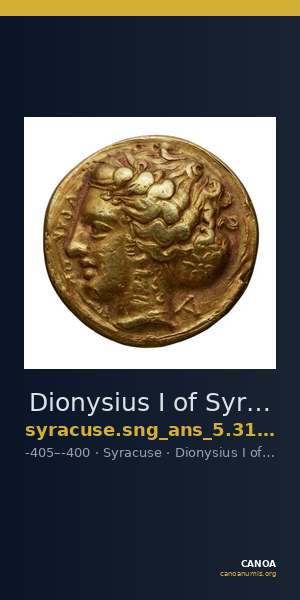 Dionysius I of Syracuse Syracuse SNG ANS 319-339 — CANOA