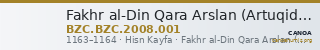 Fakhr al-Din Qara Arslan (Artuqid) — Dirham (Hisn Kayfa, 1163–1164) — CANOA
